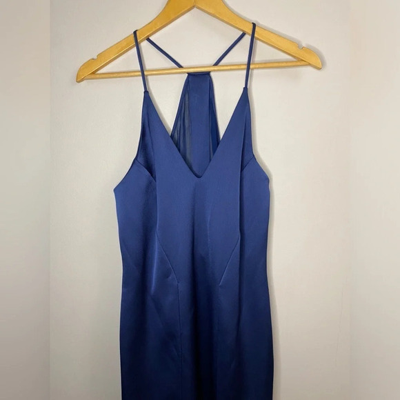 🏷️ NWT Halston Heritage Mesh Back V-Neck Satin Slip Evening Gown - Picture 8 of 13